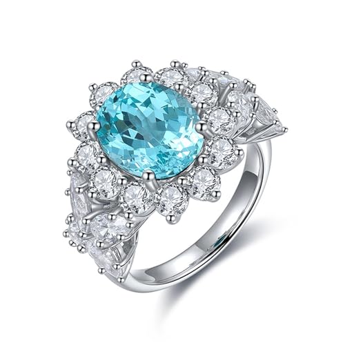 Skcess Sterlingsilber Ring Women Synthetischer Paraiba-Turmalin Seeblau, Partnerringe Blume mit Ovalem Paraiba-Turmalin Größe 45 (14.3) von Skcess