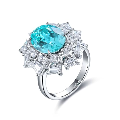 Skcess Sterlingsilber Ringe Damen Synthetischer Paraiba-Turmalin 6.35 Ct Seeblau, Partnerringe Blume mit 6,35 Ct Künstlichem Paraiba-Turmalin Größe 56 (17.8) von Skcess