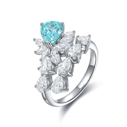 Skcess Sterlingsilber Verlobungsringe, Partnerringe Seeblau mit 1,94 Ct Künstlichem Paraiba-Turmalin Größe 47 (15.0) von Skcess
