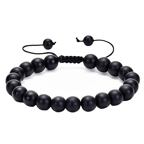 Skcess Tigerauge Armband, Armband Yoga Damen Schwarz Verstellbare Natursteinperlen Armbänder Herren 17CMx8MM von Skcess