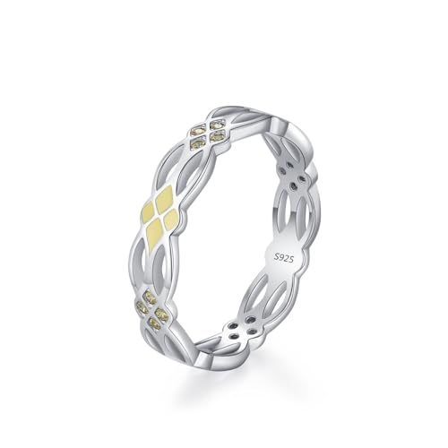 Skcess Verlobungsring Damen 925 Sterlingsilber, Fingerring Damen Gelb Zirkonia Ring Hohlmuster mit Gelbem Kleber Größe 52 (16.6) von Skcess