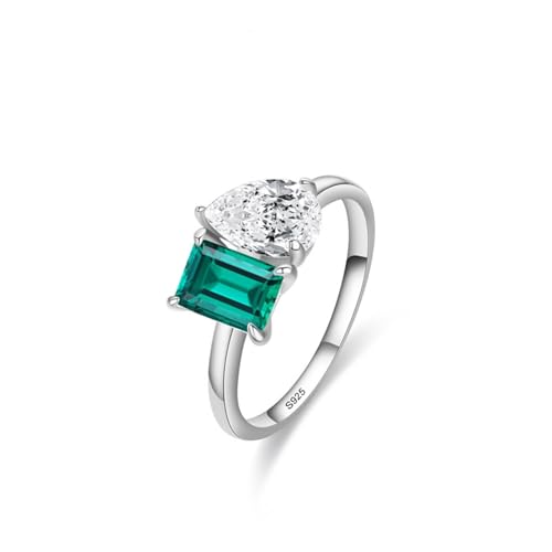 Skcess Verlobungsring Damen 925 Sterlingsilber, Ring Women Grün Weiß Zirkonia Ring Doppelzirkon Größe 52 (16.6) von Skcess