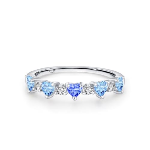 Skcess Verlobungsring Damen 925 Sterlingsilber, Verlobungsring Damen Blau Zirkonia Ring Herzförmige Zirkonreihe Größe 54 (17.2) von Skcess