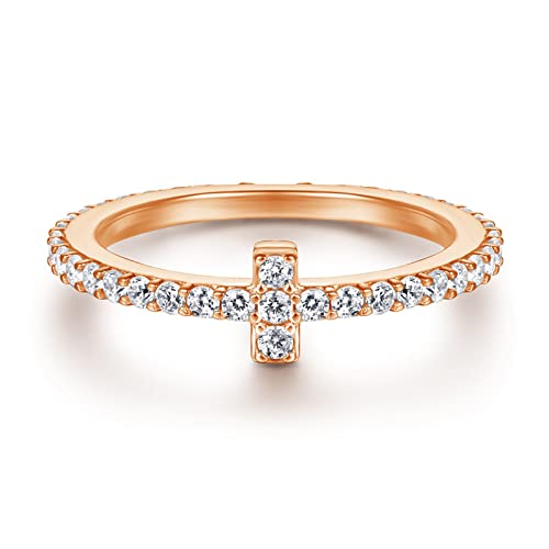 Skcess Zarter Ring Sterlingsilber, Eheringe Roségold T-Form Zirkonia Verlobungsringe Größe 57 (18.1) von Skcess