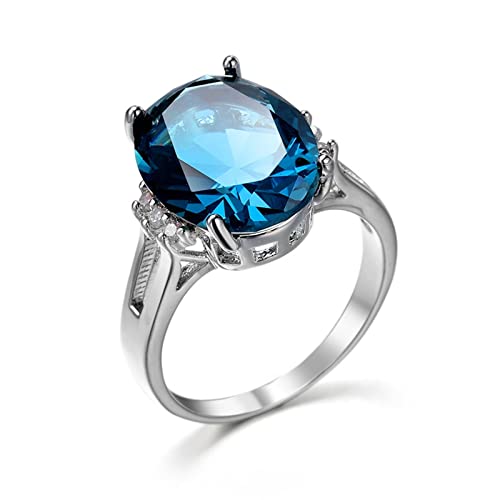 Skcess Zierlicher Ring Versilbert, Eheringe Silber Hellblau Oval Zirkonia Verlobungsringe Größe 60 (19.1) von Skcess