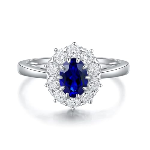 Sterlingsilber Damen Ring Synthetischer Saphir 1.09 Ct Blau, Rings Blume mit 1,09 Ct Künstlichem Saphir Größe 49 (15.6) von Skcess