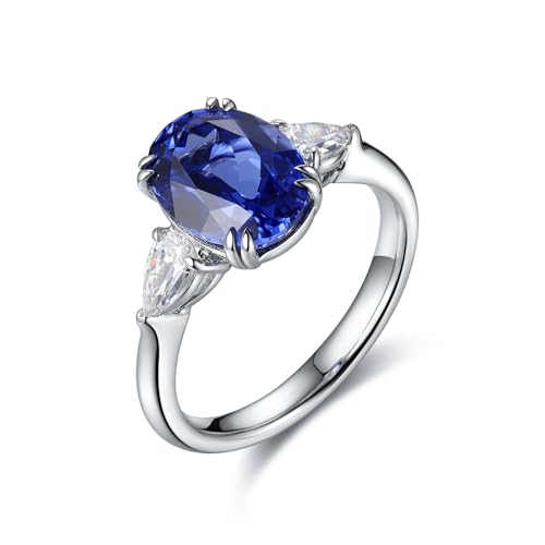 Sterlingsilber Damen Ring Synthetischer Saphir 3.473 Ct Blau, Partnerringe mit 3 Steinen 3,473 Ct Künstlicher Saphir Größe 60 (19.1) von Skcess