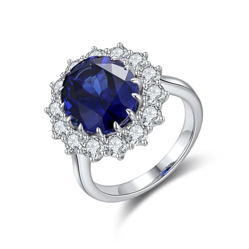 Sterlingsilber Damenringe Synthetischer Saphir 6.84 Ct Blau, Wedding Ring Blume mit 6,84 Ct Künstlichem Saphir Größe 45 (14.3) von Skcess