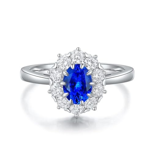 Sterlingsilber Trauringe Synthetischer Spinell 0.95 Ct Blau, Trauringe Blume mit 0,95 Ct Künstlichem Spinell Größe 52 (16.6) von Skcess