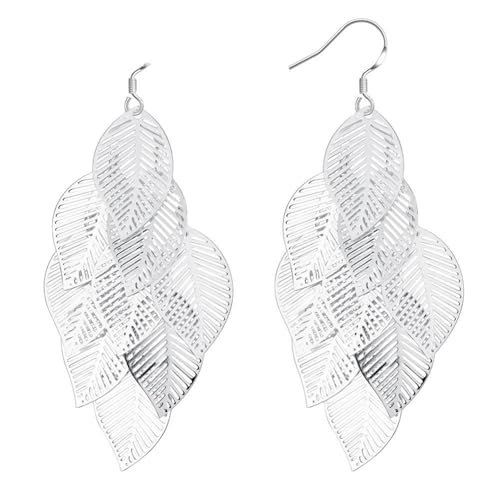 Tropfen Ohrringe Kupfer, Ohrringe Hängend Silber Hohles Blatt Ohrringe Damen 7.6 cm von Skcess