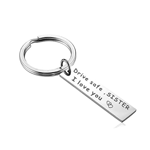 Vatertag Schlüsselanhänger Edelstahl, Schlüsselband Jungen Fahr Vorsichtig, Schwester, Ich Liebe Dich Gravur Silver Key Chain Schlüsselanhänger von Skcess