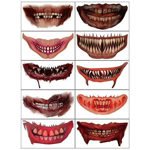 10 Blatt Halloween Tattoo Narben Tattoos Wunden Tattoos Temporäre Scars Klebetattoos Schaurig Blutige Zombie Vampir Tattoos Horror Ritzen Halloween Deko für Halloween Cosplay Thema Party (B) von Skeadex