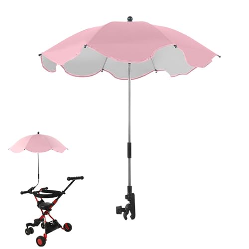 Sonnenschirm Sonnenschutz für Kinderwagen, Kinderwagen-Sonnenschirm mit Universalclip Durchmesser 78 cm, 360°Verstellbar, UV Schutz 50+, Sonnenschirm Kinderwagen für Rund- und Ovalrohre (Rosa) von Skeadex