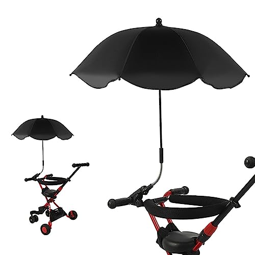 Skeadex Sonnenschirm Sonnenschutz für Kinderwagen, Kinderwagen-Sonnenschirm mit Universalclip Durchmesser 78 cm, 360°Verstellbar, UV Schutz 50+, für Rund- und Ovalrohre (Schwarz) von Skeadex