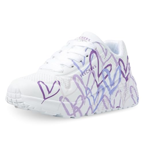 Skechers Girls' UNO Lite Spread The Love, White/Light Purple, 13 Little Kid von Skechers