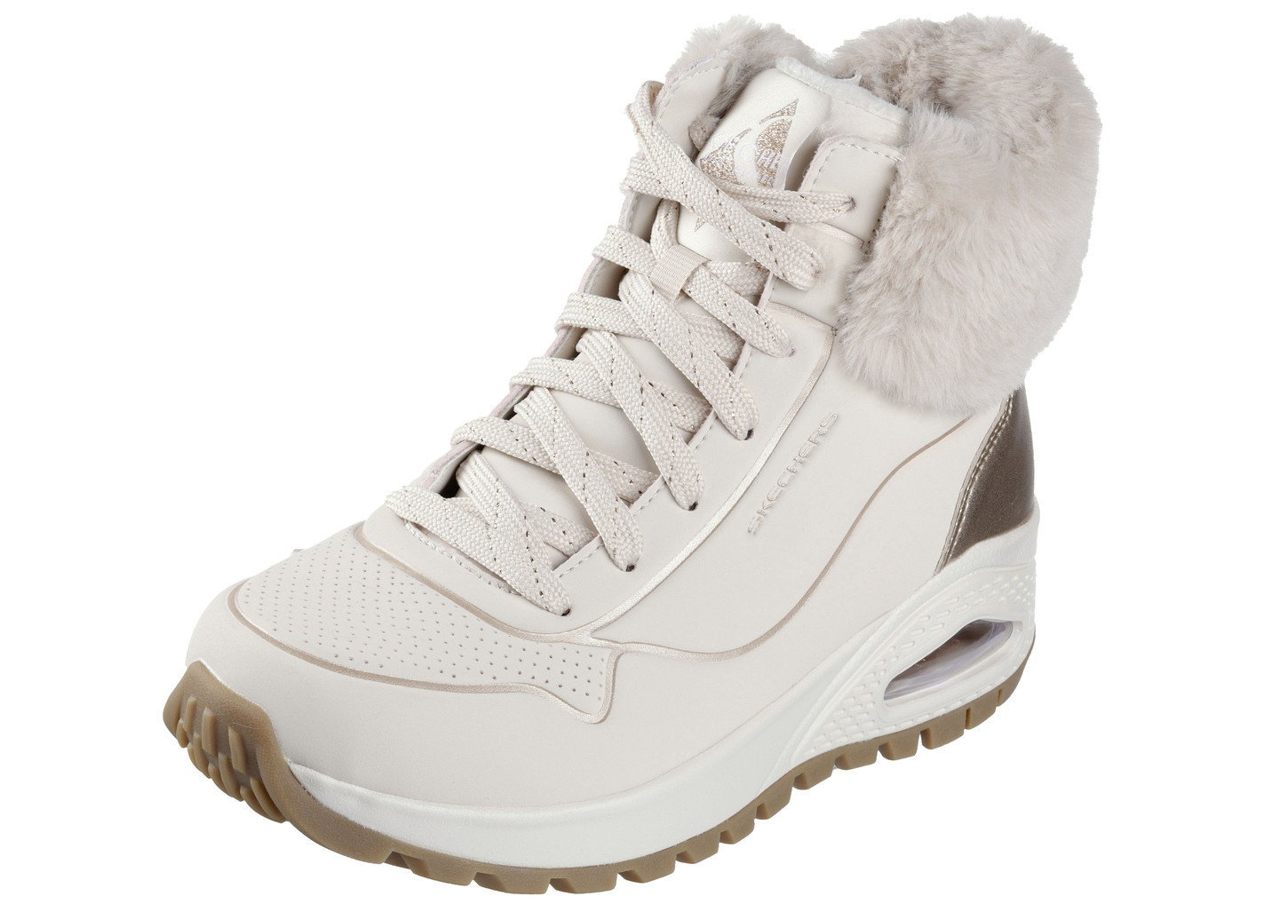 SKECHERS, gefütterte Damen-Boots, Winterschuhe, mit flauschigem Plüschkragen, Ecru, Größe 37 von Skechers