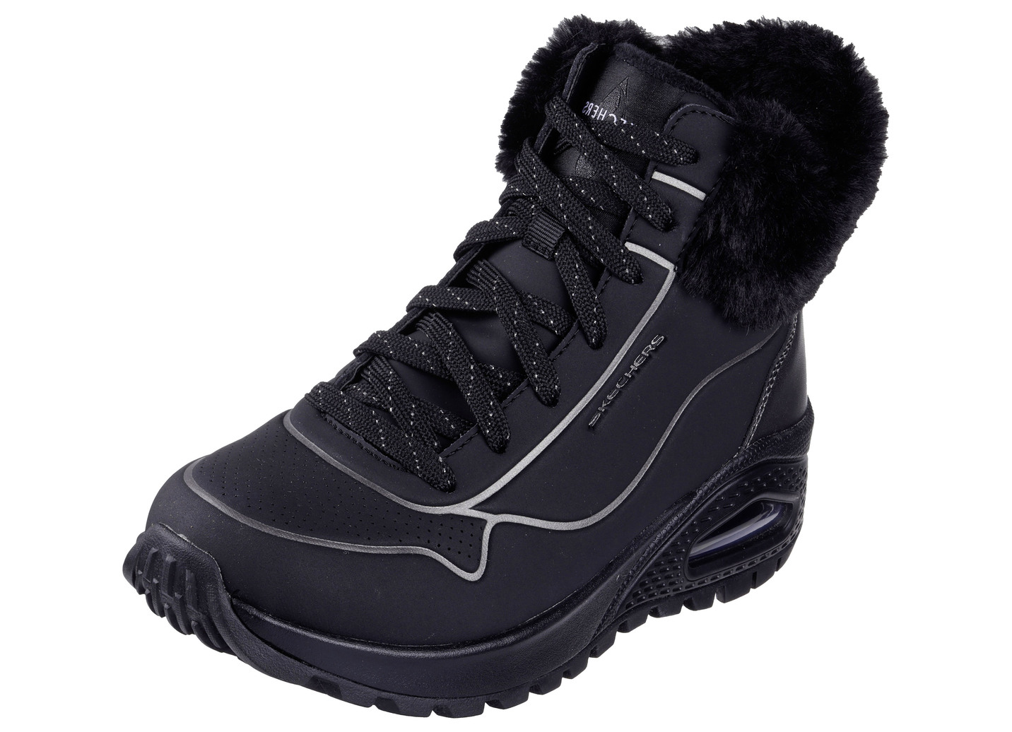 SKECHERS, gefütterte Damen-Boots, Winterschuhe, mit flauschigem Plüschkragen, Schwarz, Größe 40 von Skechers