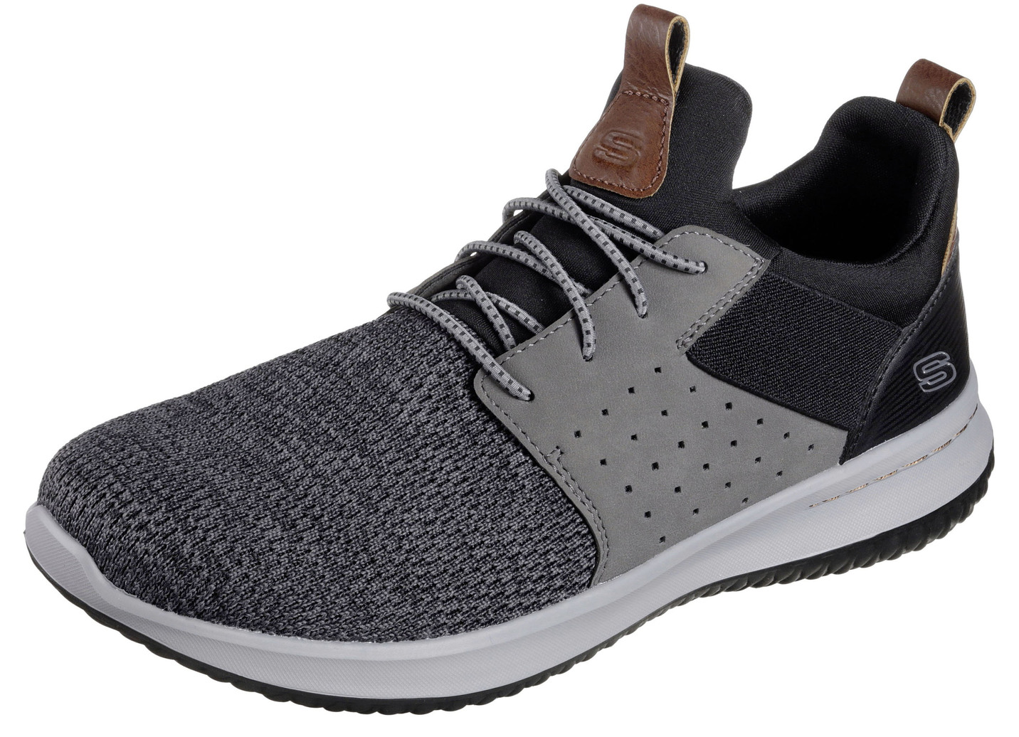 SKECHERS, leichte Herren-Slipper, mit elastischer Zierschnürung, Grau-Schwarz, Größe 48 von Skechers