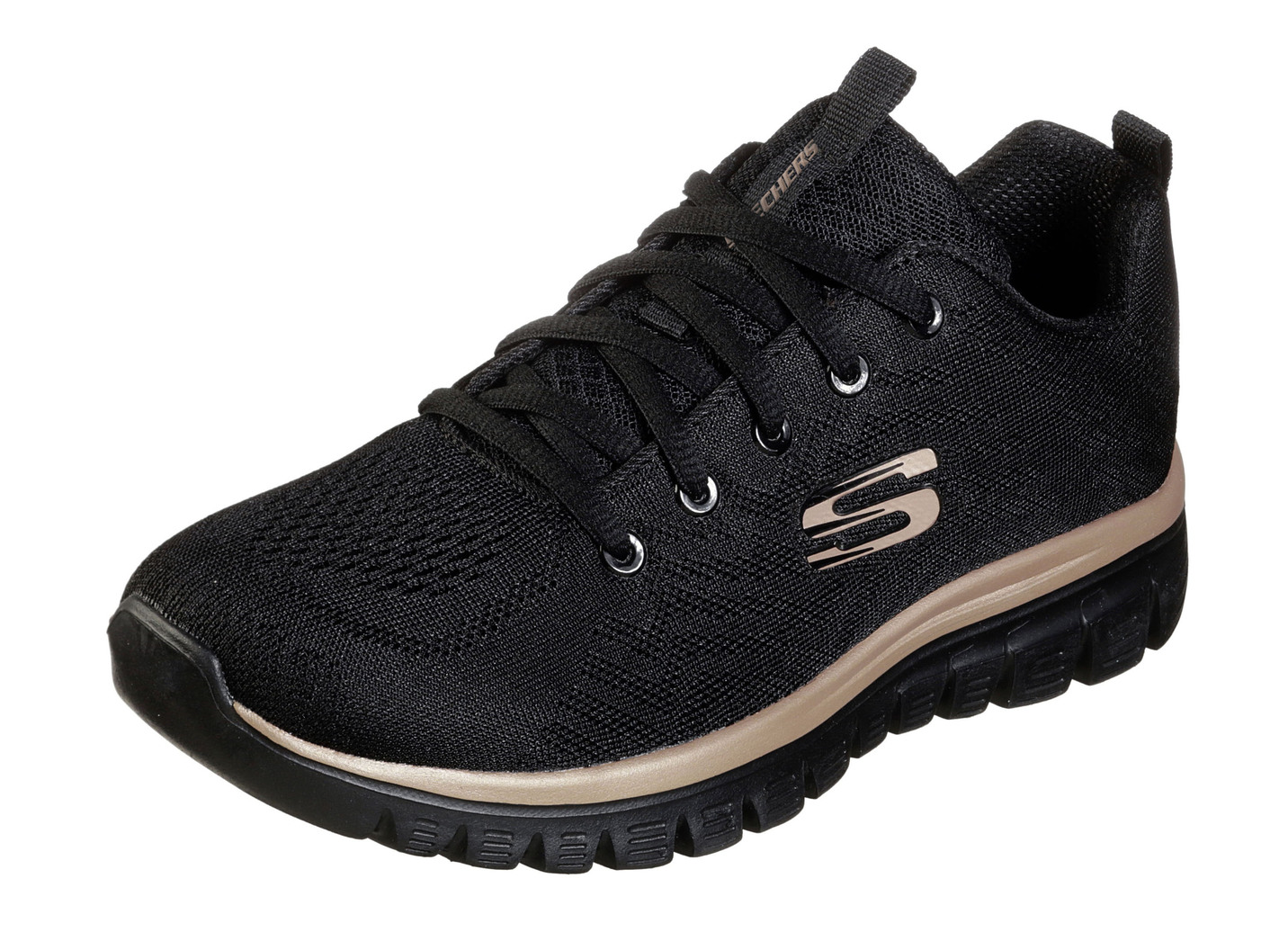 SKECHERS, sportliche Damen-Sneaker, aus Mesh-Material, Schwarz-Roségold, Größe 36 von Skechers