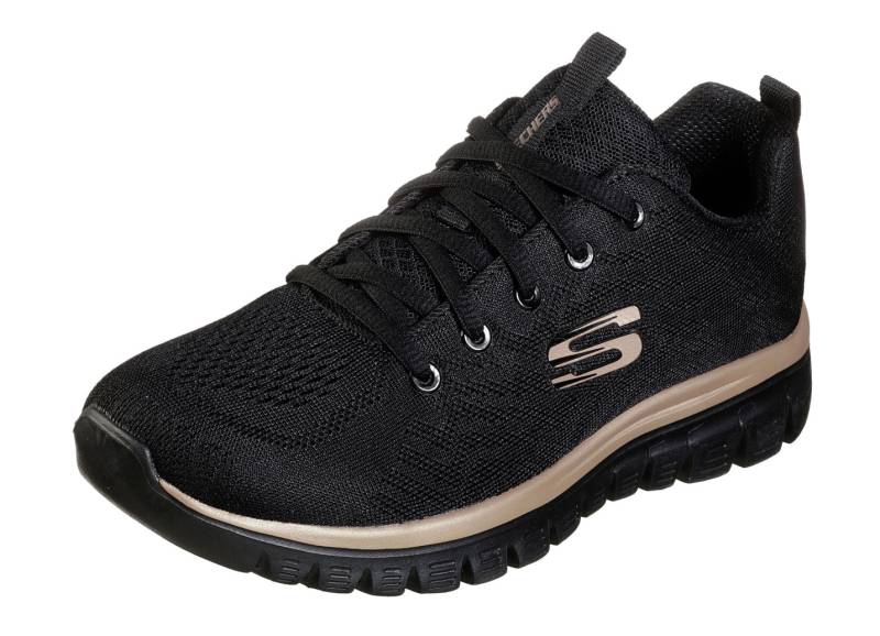 SKECHERS, sportliche Damen-Sneaker, aus Mesh-Material, Schwarz-Roségold, Größe 36 von Skechers