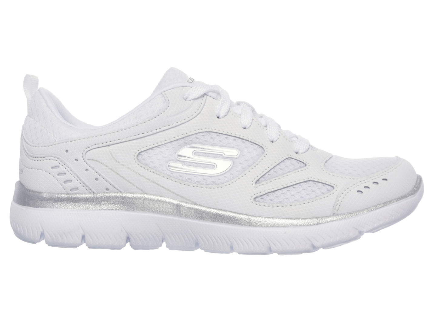 SKECHERS, sportliche Damen-Sneaker, mit Nappaleder-Besätzen, Weiss-Silber, Größe 39 von Skechers
