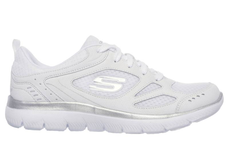 SKECHERS, sportliche Damen-Sneaker, mit Nappaleder-Besätzen, Weiss-Silber, Größe 41 von Skechers