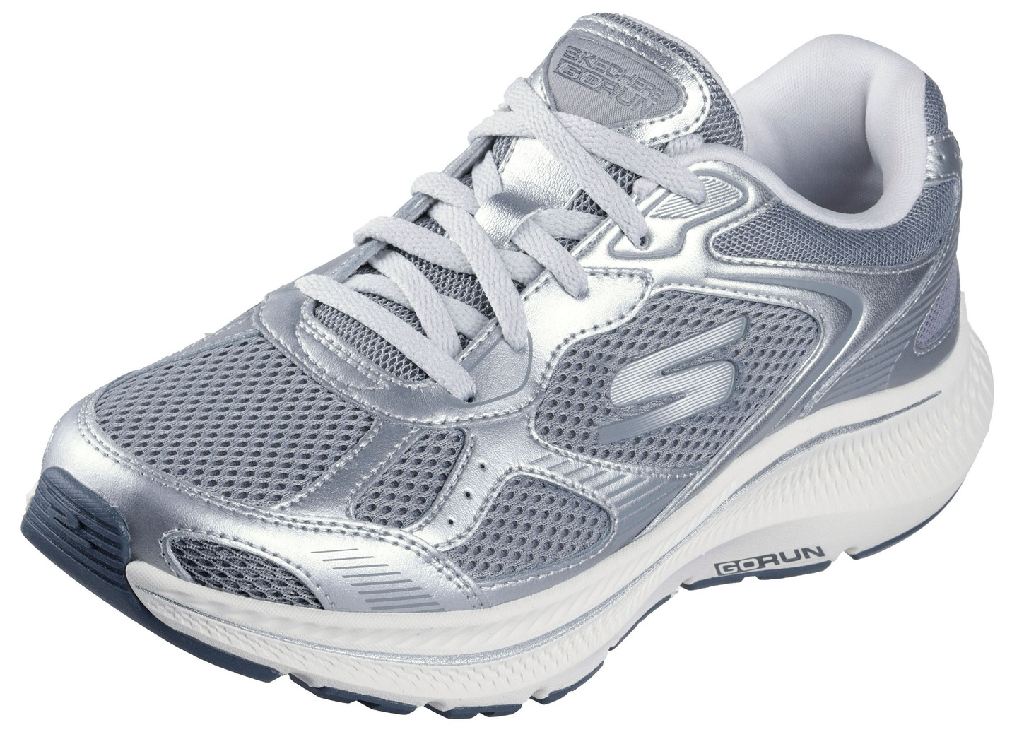 SKECHERS, sportliche Damen-Sneaker, mit herausnehmbarem Fußbett, Silber-Grau, Größe 41 von Skechers