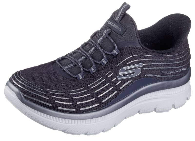 SKECHERS, stylische Damen-Sneaker, mit geformter Slip-Ins Fersenplatte, Dunkelblau-Silber, Größe 42 von Skechers