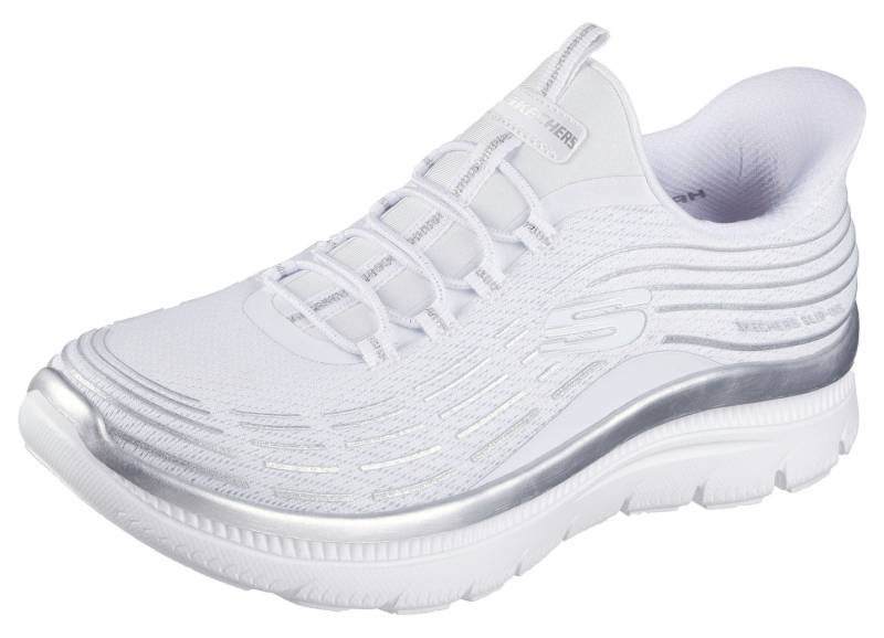 SKECHERS, stylische Damen-Sneaker, mit geformter Slip-Ins Fersenplatte, Weiss-Silber, Größe 36 von Skechers