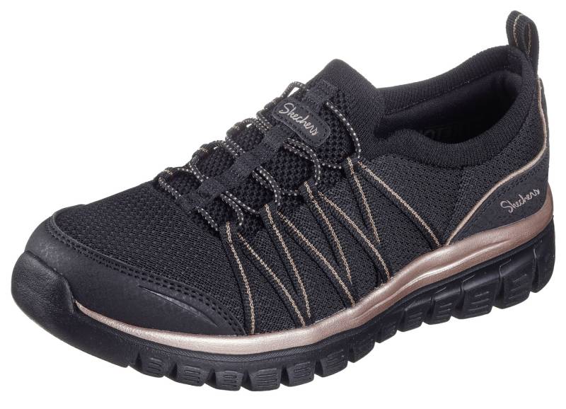 SKECHERS,  trendige Damen-Slipper, aus gestricktem Mesh-Material, Schwarz-Roségold, Größe 40 von Skechers