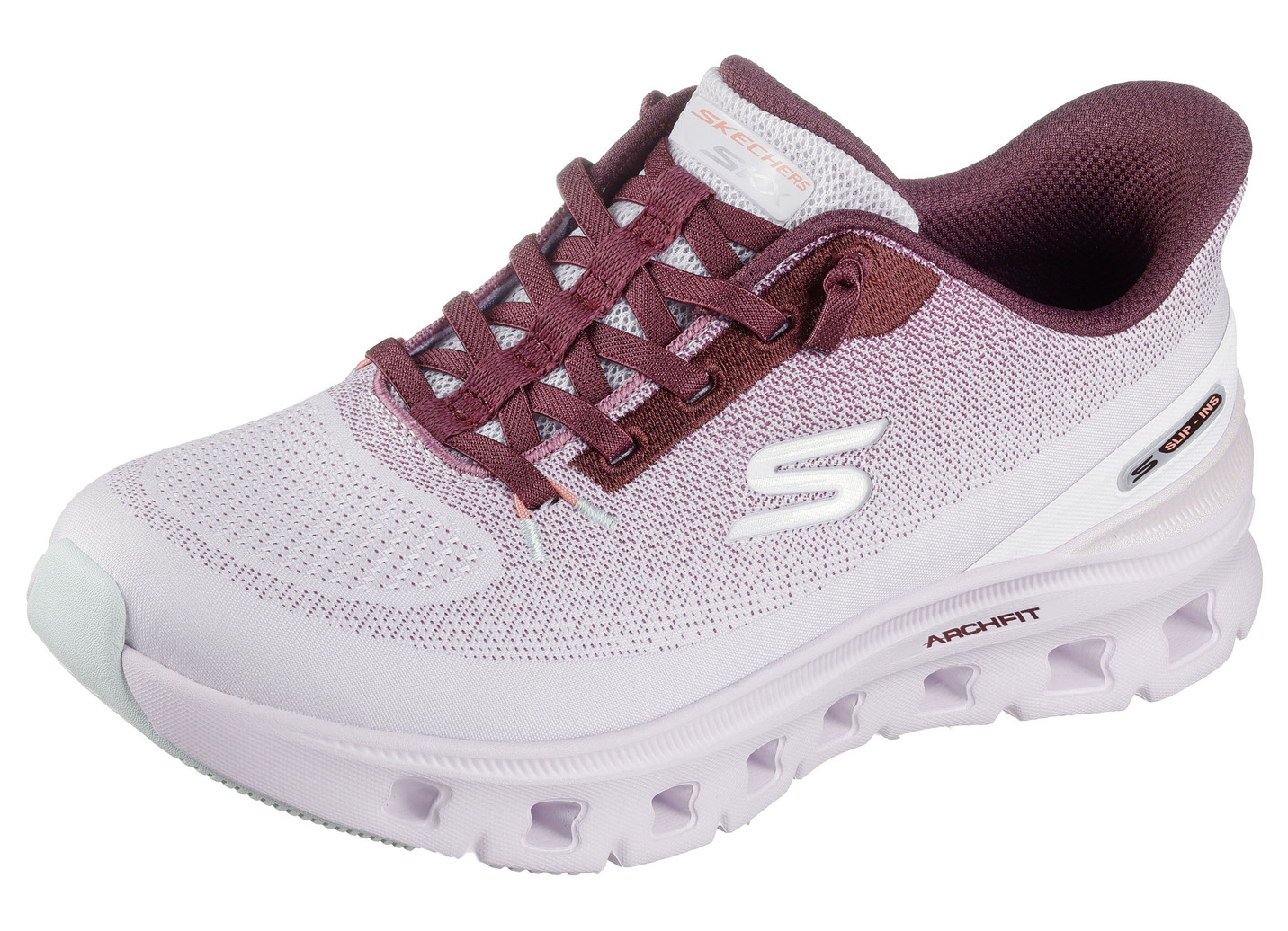 SKECHERS, trendige Damen-Sneaker, mit geformter Slip-Ins Fersenplatte, Weiss-Bordeaux, Größe 39 von Skechers