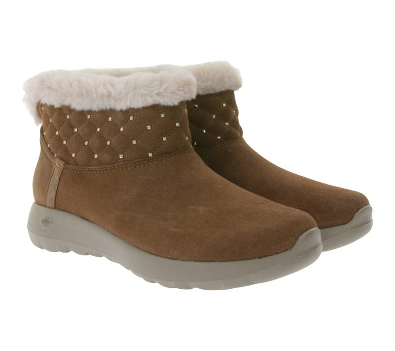 SKECHERS Hands Free Slip-ins On-The-Go Joy-Cozy Shimmer Damen Schlupf-Stiefelette mit Air-Cooled Memory-Foam Slip-On Winter-Schuhe mit Scotchgard 144816 Braun von Skechers