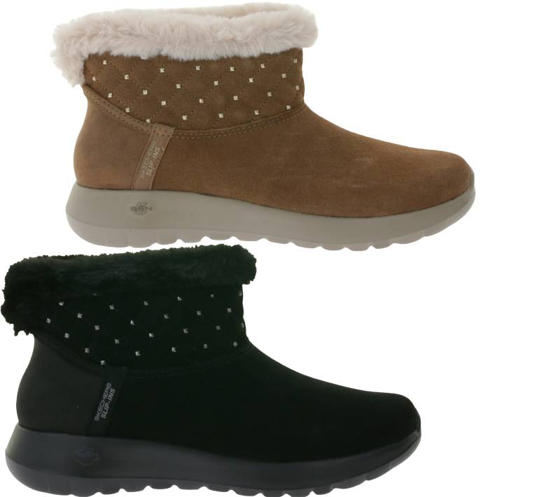 SKECHERS Hands Free Slip-ins On-The-Go Joy-Cozy Shimmer Damen Schlupf-Stiefelette mit Air-Cooled Memory-Foam Slip-On Winter-Schuhe mit Scotchgard 144816 Schwarz oder Braun von Skechers
