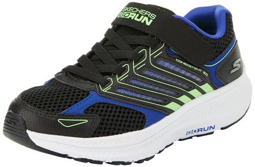 Skechers Boys Sneaker, Black Synthetic/Textile/Blue & Lime Trim, 37 EU von Skechers