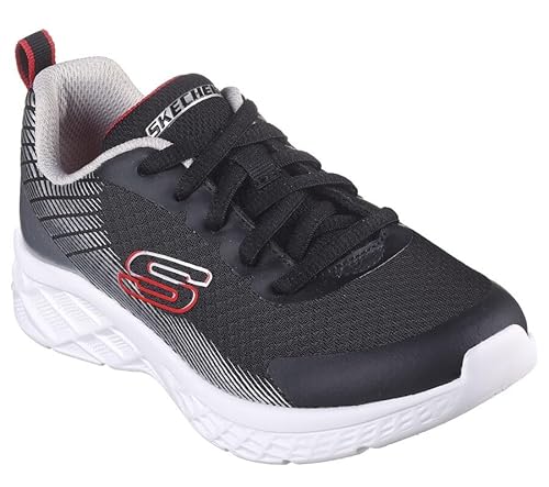 Skechers Boys Sneaker, Black Textile/Synthetic/Silver & Red Tri, 34.5 EU von Skechers