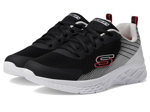 Skechers Boys Sneaker, Black Textile/Synthetic/Silver & Red Tri, 35 EU von Skechers