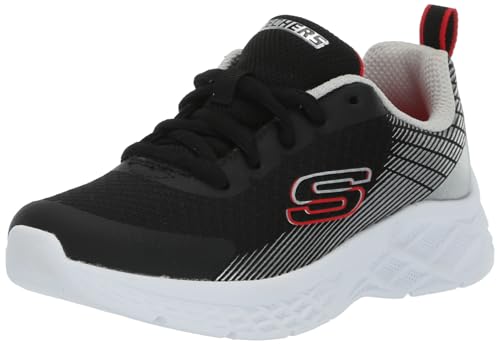 Skechers Boys Sneaker, Black Textile/Synthetic/Silver & Red Tri, 43 EU von Skechers