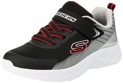 Skechers Boys Sneaker, Black Textile/Synthetic/Silver & Red Trim, 36 EU von Skechers