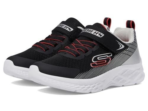 Skechers Boys Sneaker, Black Textile/Synthetic/Silver & Red Trim, 43 EU von Skechers