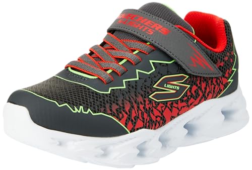 Skechers Boys Sneaker, Charcoal Synthetic/Lime & Red Trim, 36 EU von Skechers