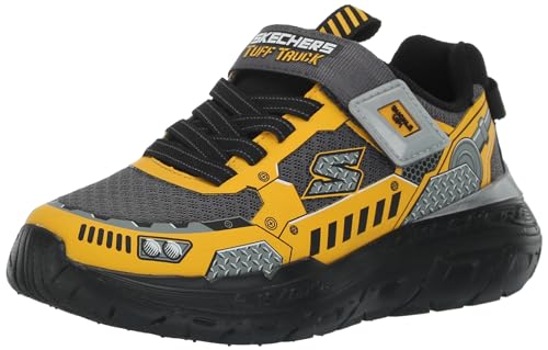 Skechers Boys Sneaker, Charcoal Synthetic/Textile/Yellow Trim, 34.5 EU von Skechers