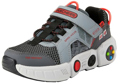 Skechers Boys Sneaker, Grey Synthetic/Black Textile/Multi Trim, 43 EU von Skechers