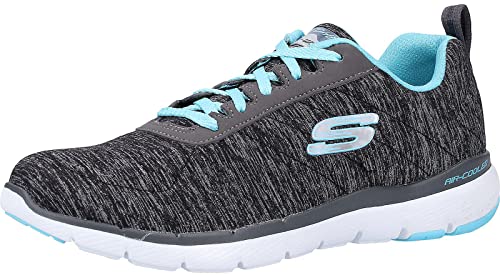 Skechers Damen Flex Appeal 3.0 INSIDERS Sneaker, Black & Charcoal Mesh/Lt Blue Trim, 34.5 EU von Skechers