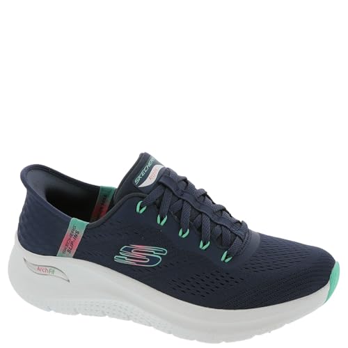 Skechers Damen Arch Fit 2.0 Easy Chic Sneaker, Navy Mesh/Turquoise Trim, 37.5 EU Weit von Skechers