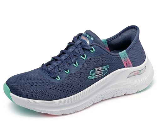 Skechers Damen Arch Fit 2.0 Easy Chic Sneaker, Navy Mesh/Turquoise Trim, 40.5 EU Weit von Skechers