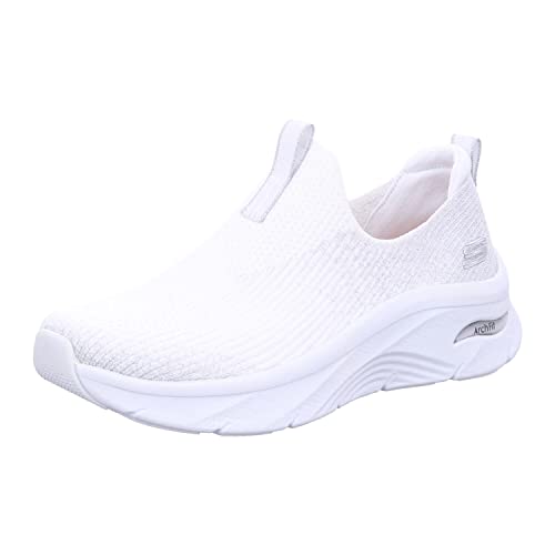 Skechers Damen Arch Fit D'lux Hausschuh, Weißer Strick, silberfarbener Rand, 38 EU von Skechers