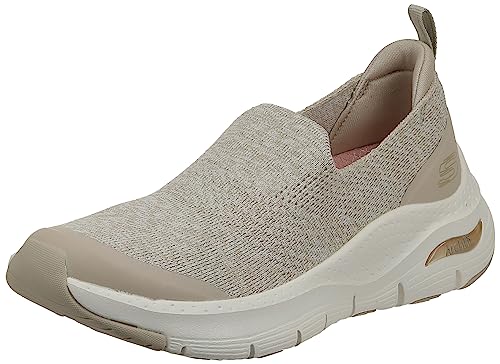 Skechers Damen Arch Fit Hausschuh, Taupe, gestrickt, mit goldfarbenem Rand, 35 EU von Skechers