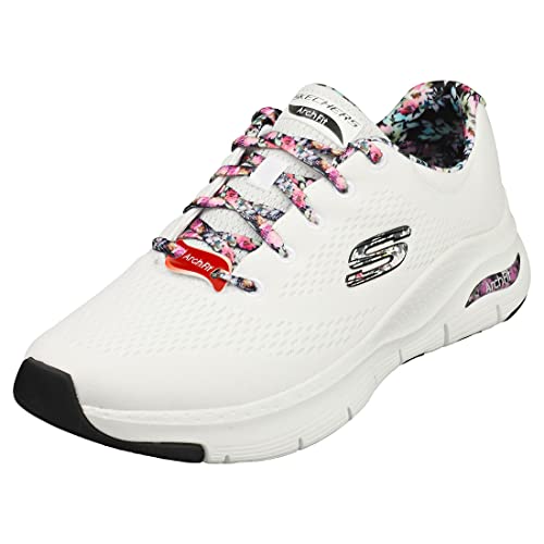 Skechers Damen Arch Fit Sneaker, Weißes Netzgewebe mit Mehreren Zierteilen, 39.5 EU von Skechers