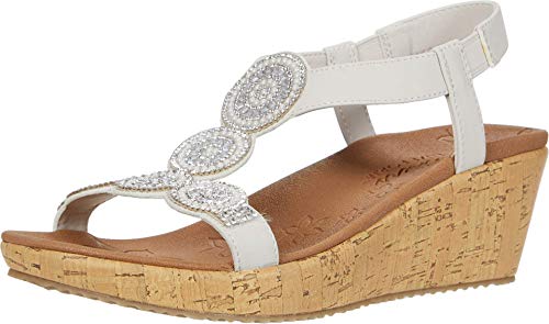 Skechers Damen Beverlee-Date Glam Sandale Keilsandale, Off White Duraleather/Clear Rhinestone, 36.5 EU von Skechers