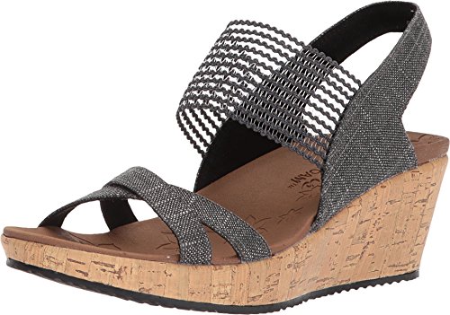 Skechers Damen Beverlee HIGH Tea Sandalen, Black Sparkle Linen/Gore Trim, 39.5 EU von Skechers